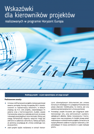 Okładka publikacji o nazwie Wskazówki dla kierowników projektów realizowanych w programie Horyzont Europa